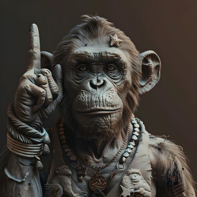 Affe mit erhobenem Finger und Schmuck (KI-generiert)